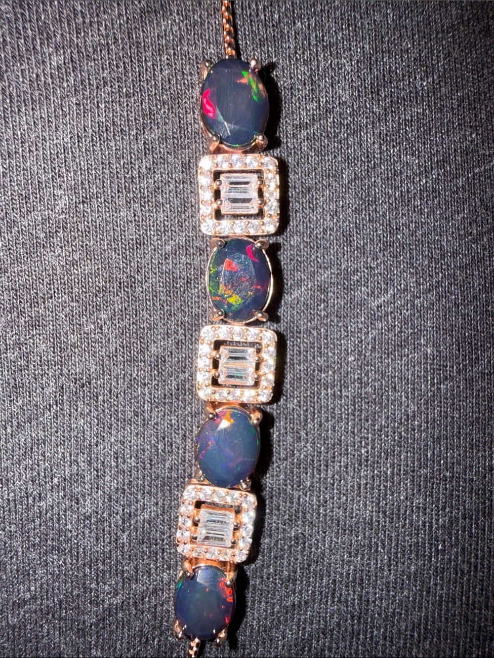 Natural Black Opal and Rose Gold Curb Link Bracelet with Accents - Black Opal